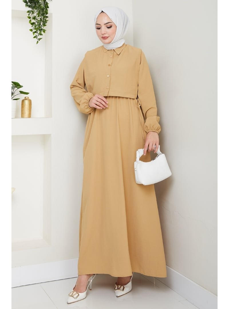 InStyle Bolerolu Bağlamalı Camel Elbise