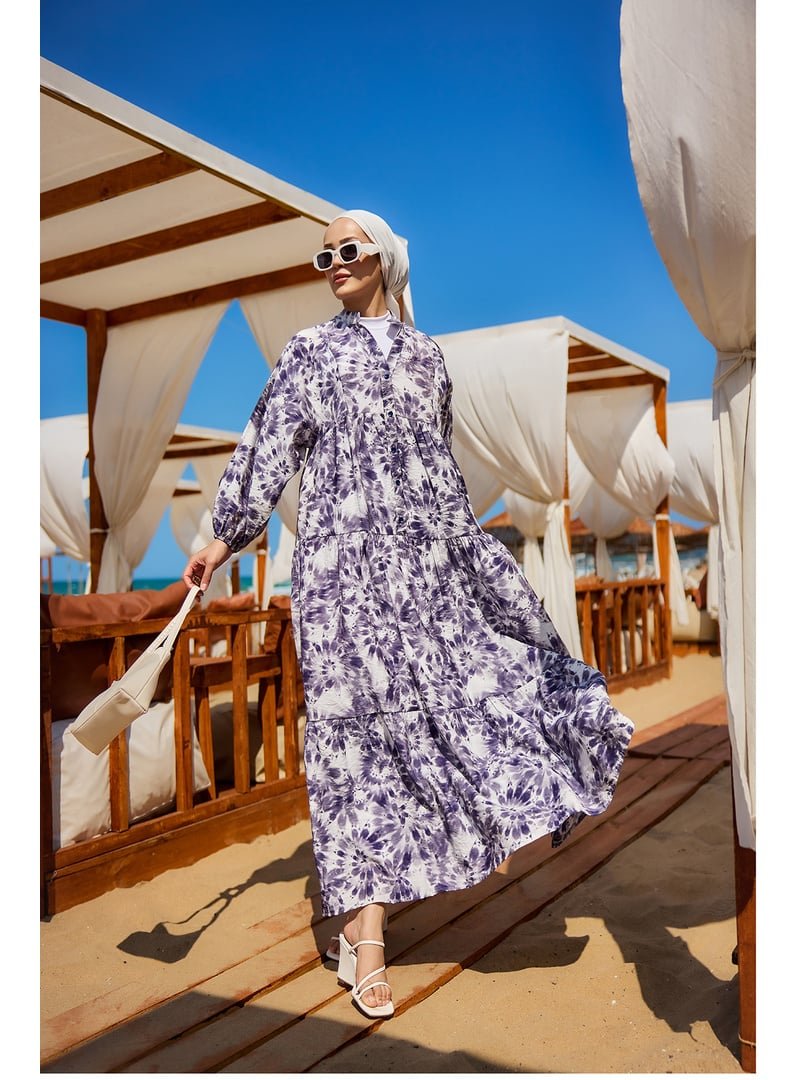 Locco Moda Mor Bulut Desen Elbise