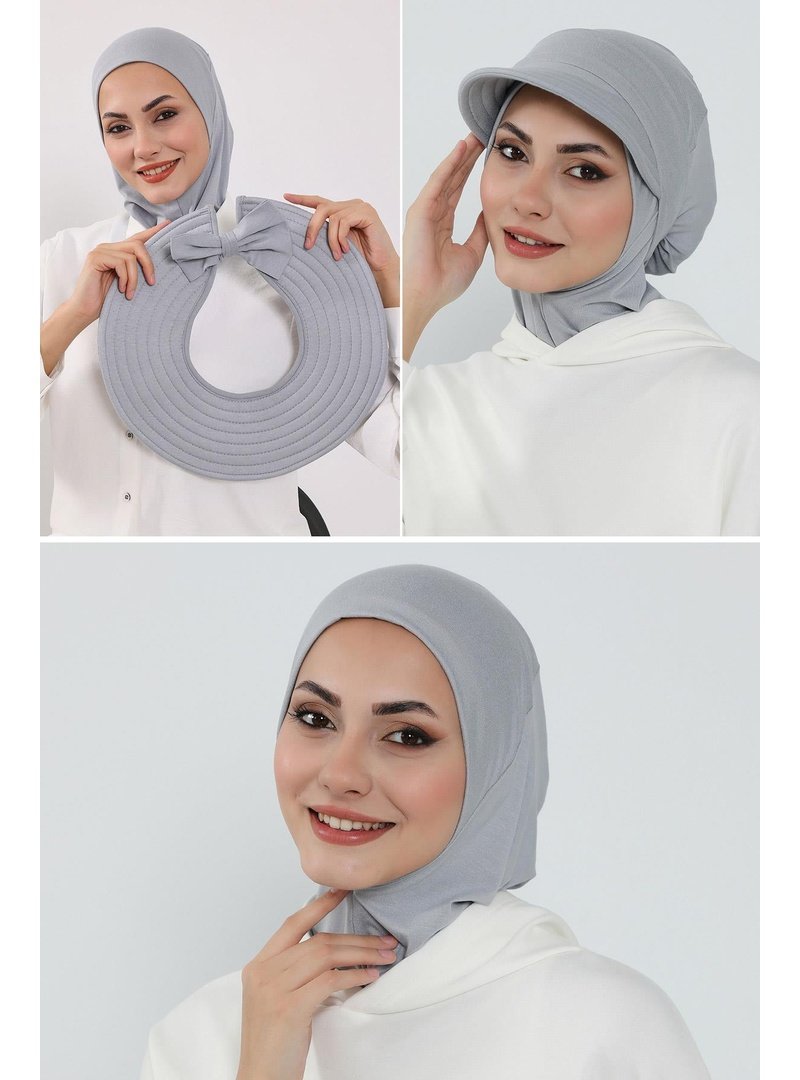 Aisha`s Design 1p Gri 3'lü Tak Çık Bone,siperlik Ve Şapka Seti ,st