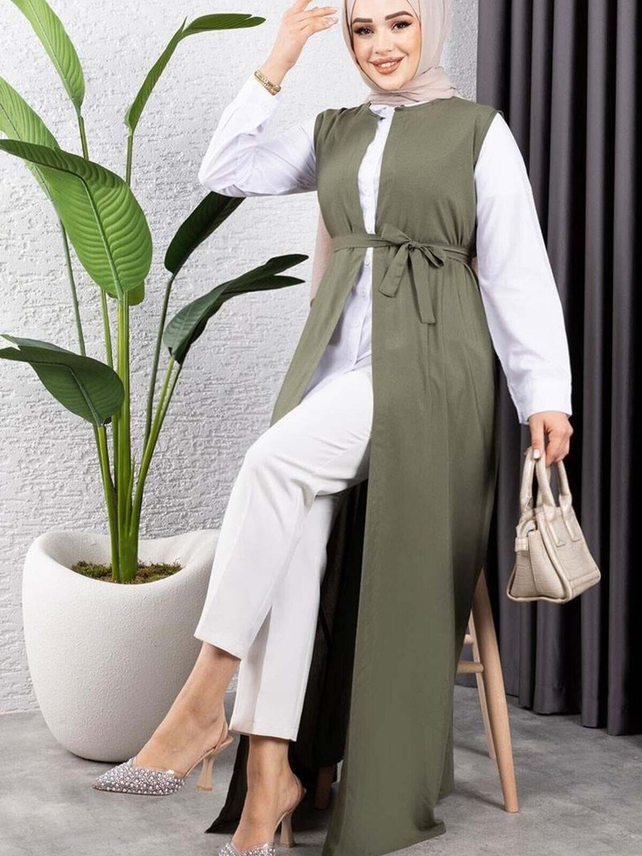 Mec Fashion Haki Kuşaklı Yelek