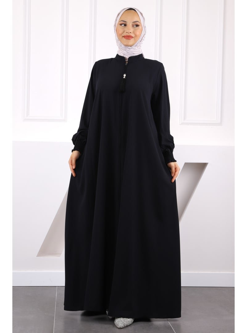 İmaj Butik Lacivert Kol Lastikli Fermuarlı Ferace