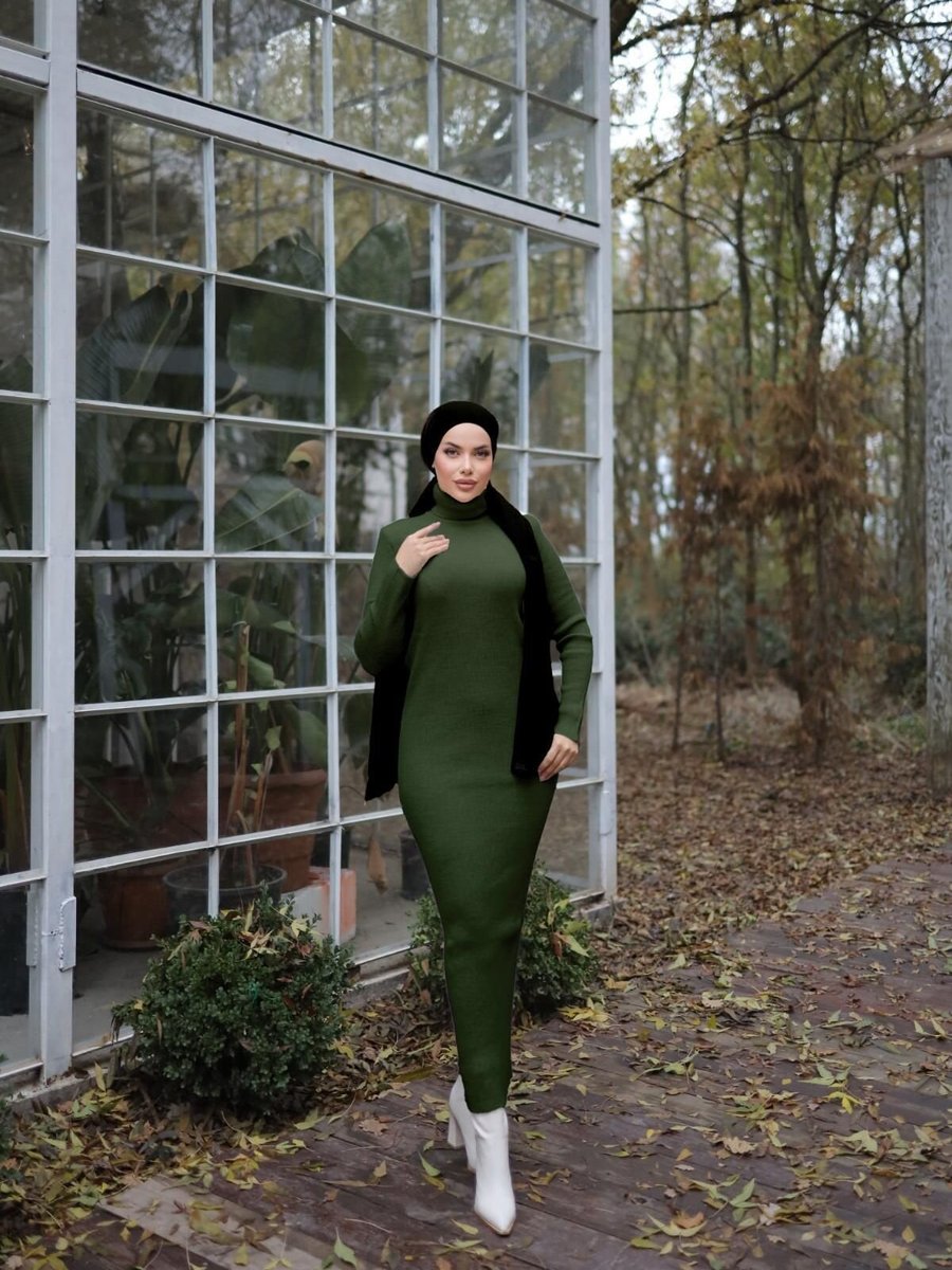 Nissra Haki Ankanoor Boğazlı Triko Elbise