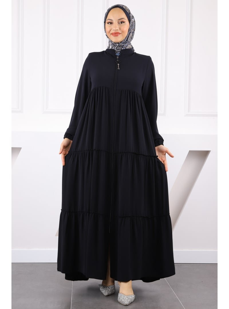 İmaj Butik Lacivert Kol Lastikli Katlı Ferace