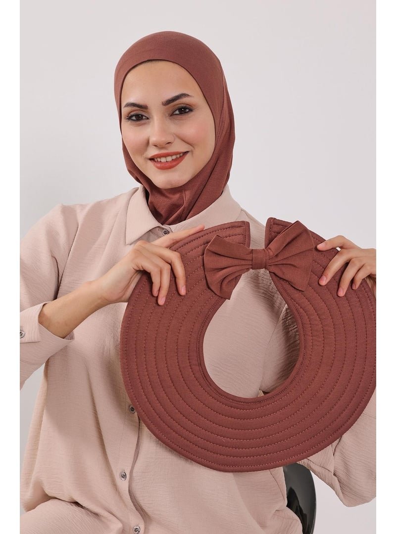 Aisha`s Design Tarçın Türban Üzeri Penye Pratik Tak Çık Fiyonklu Şapka,sp 4,sp