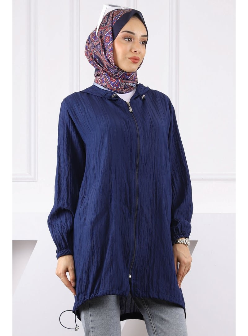 İmaj Butik Lacivert Kapüşonlu Fermuarlı Kap