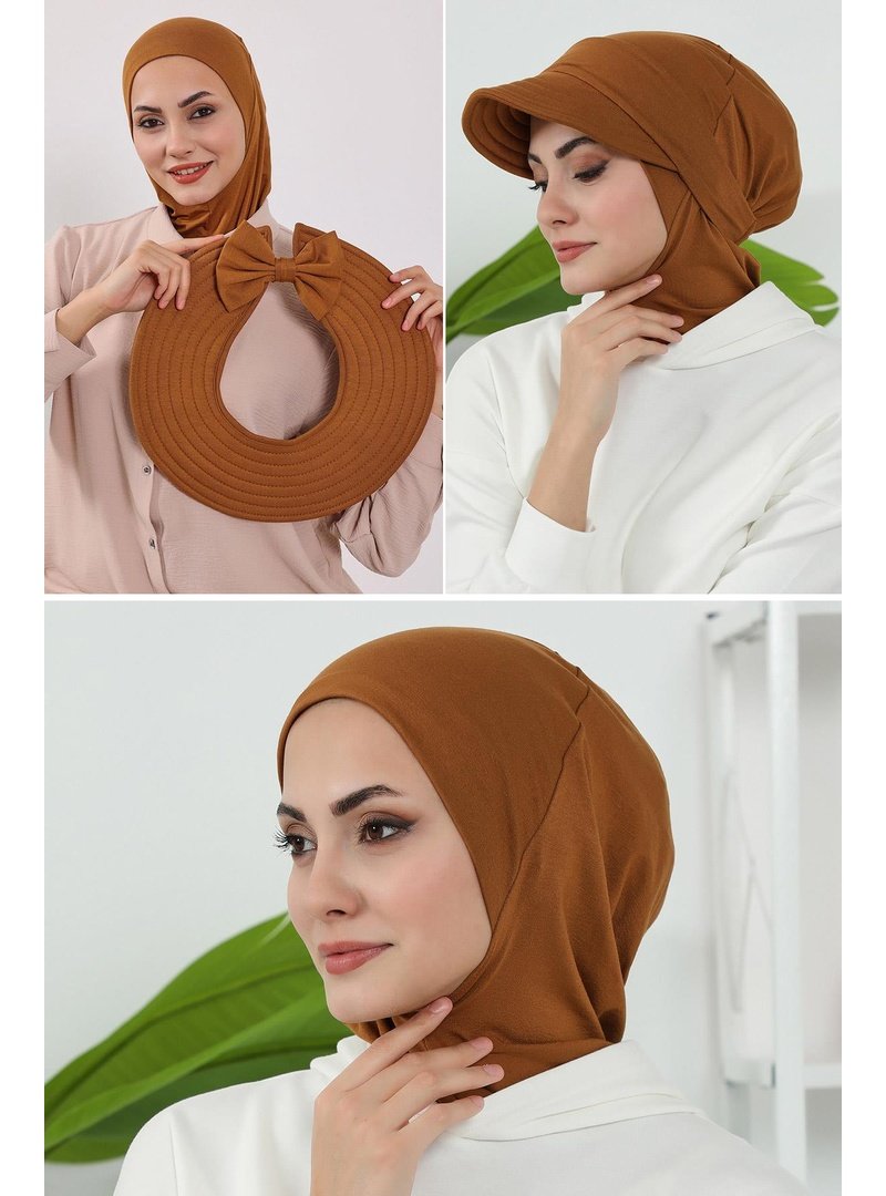 Aisha`s Design 1p Koyu Hardal 3'lü Tak Çık Bone,siperlik Ve Şapka Seti ,st
