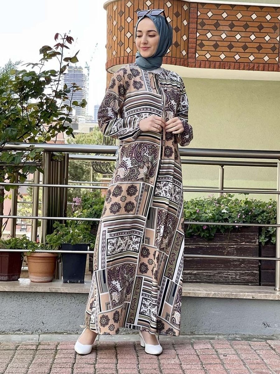 Mec Fashion Vizon A Pileli Desenli Elbise