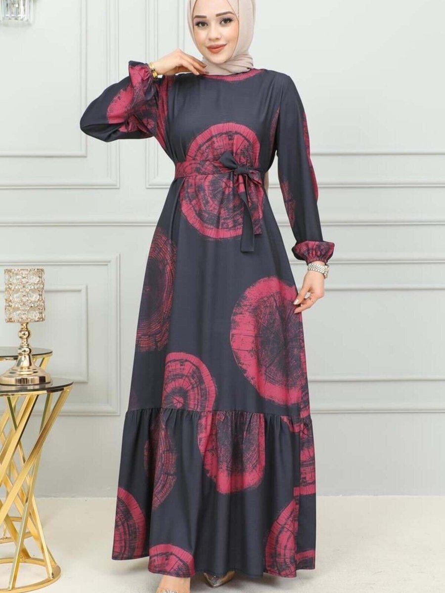 Mec Fashion Bordo Aerobin Desenli Elbise