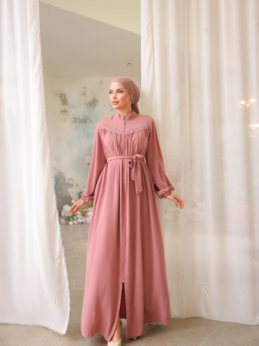 Nissra Pembe Ankanoor Pudra Robalı Boncuklu Ferace