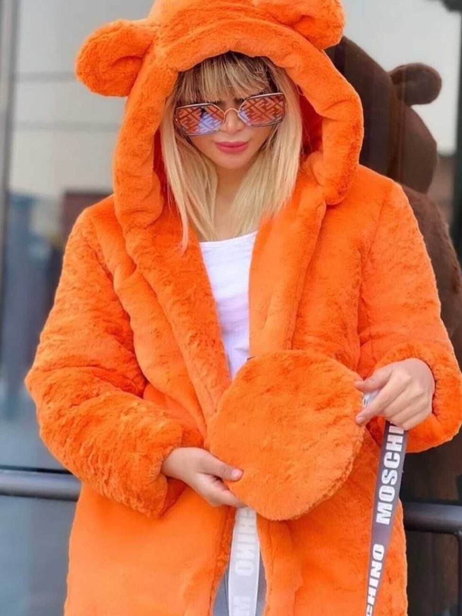 OlaLady Turuncu Tarz Kulaklı Peluş Kaban