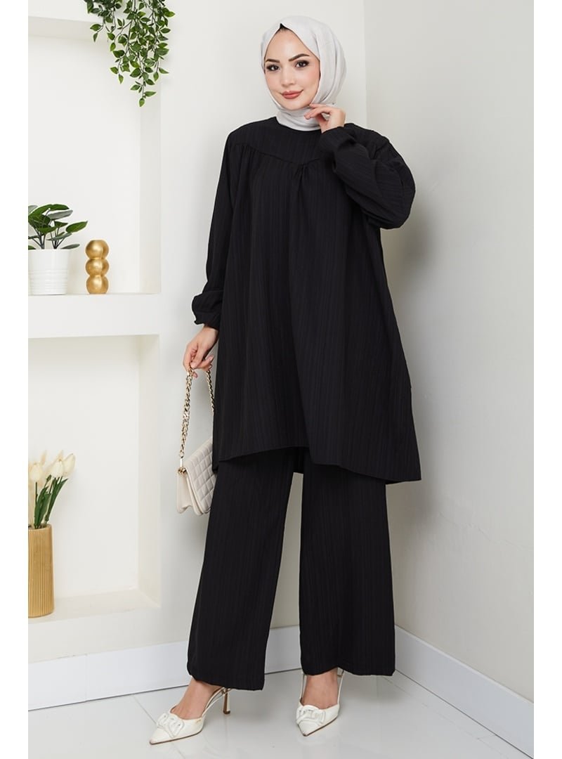 Bestenur Siyah Müslin Tunik Pantolon İkili Takım