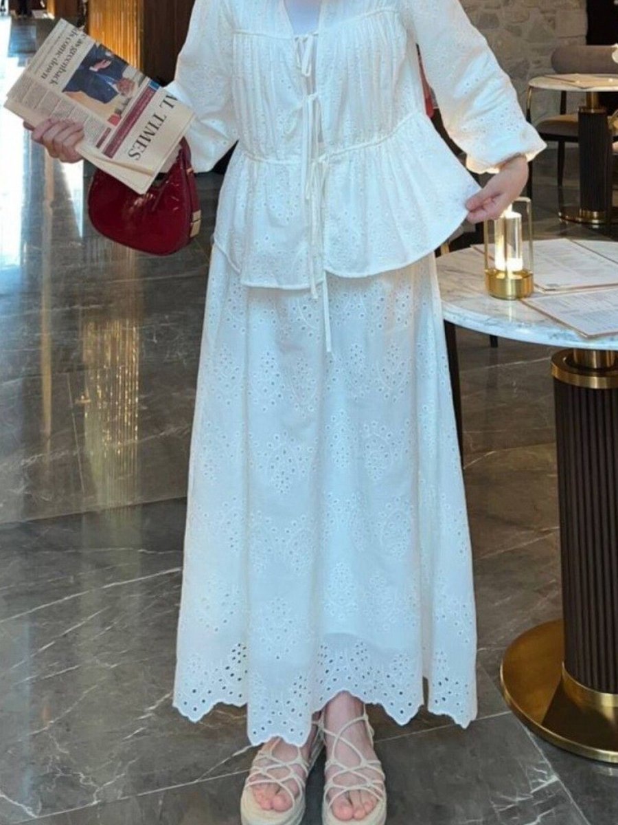 HİJABAYA Beyaz Kolu Lastikli Önü Bağlamalı Astarlı Kimono İkili Takım