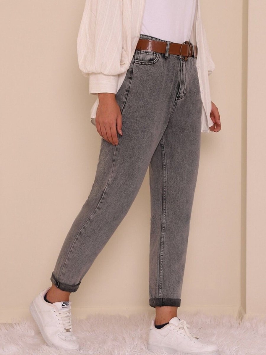 HİJABAYA Füme Kemerli Kot Pantolon