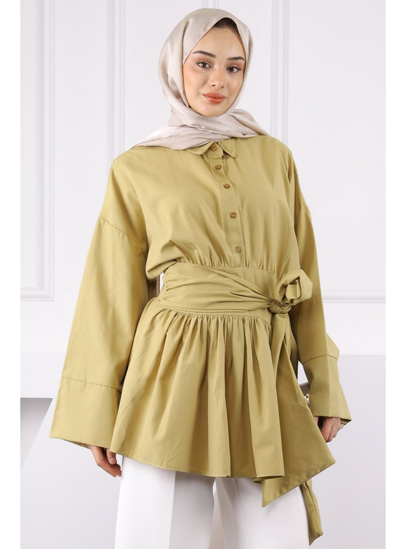 İmaj Butik Yağ Yeşili Bel Bağlamalı Tunik