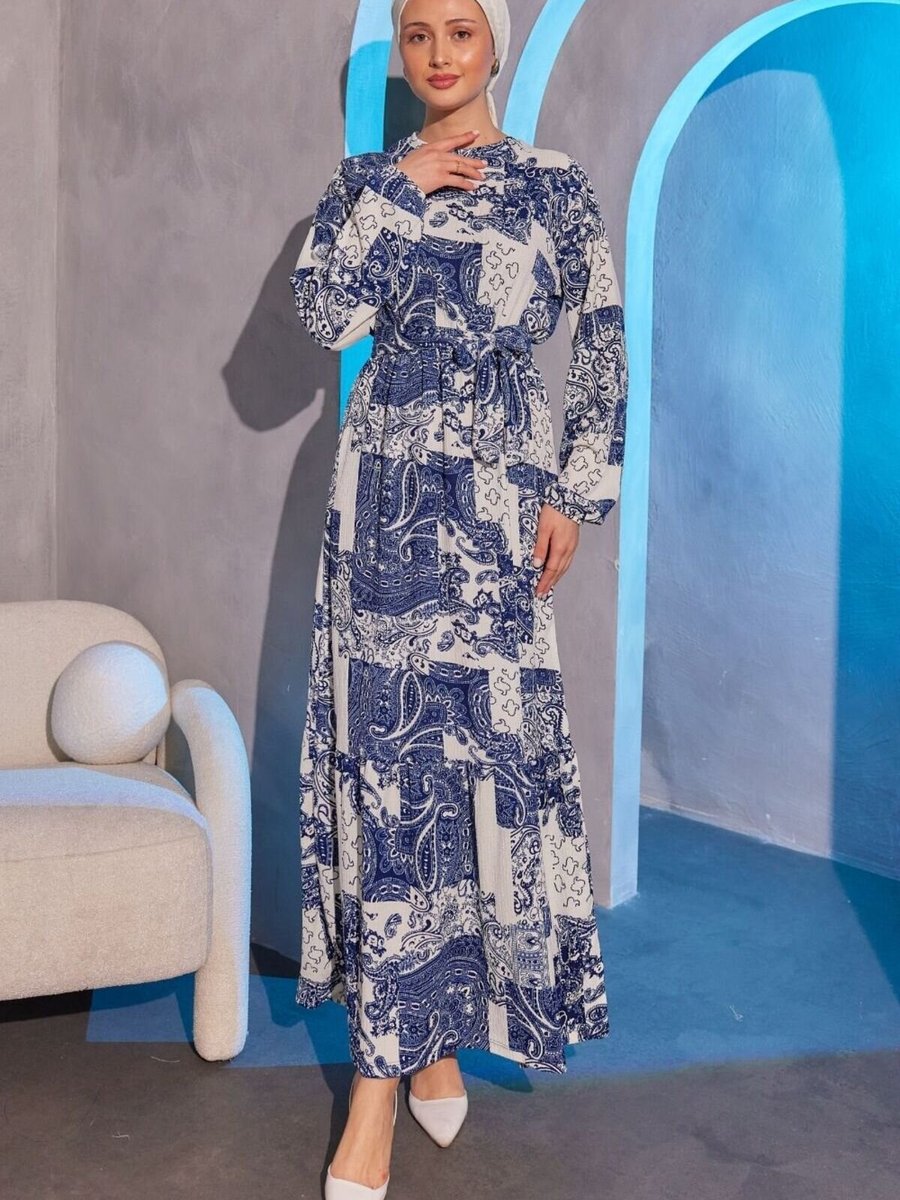Mec Fashion Lacivert Desenli Bürümcük Elbise