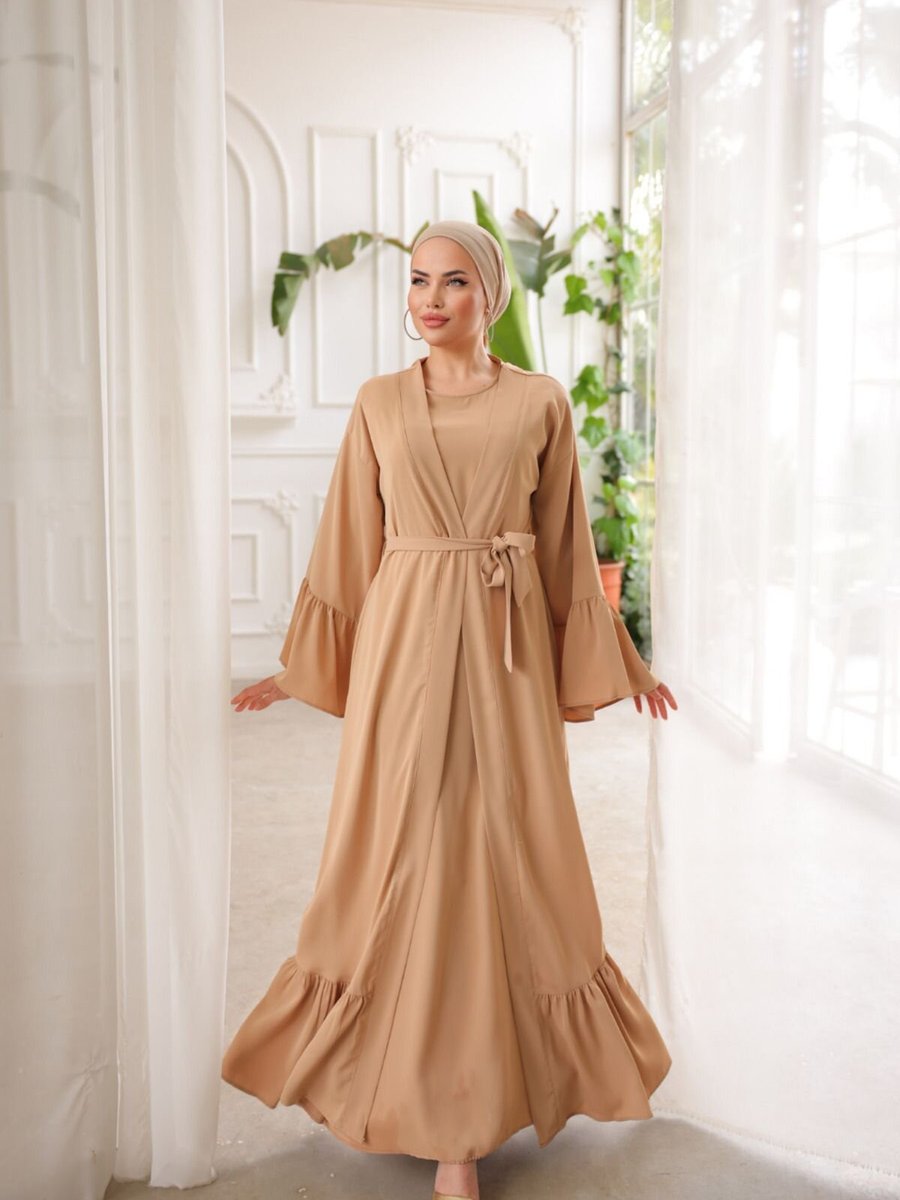Nissra Taba Ankanoor Camel Fırfırlı İkili Takım Abaya