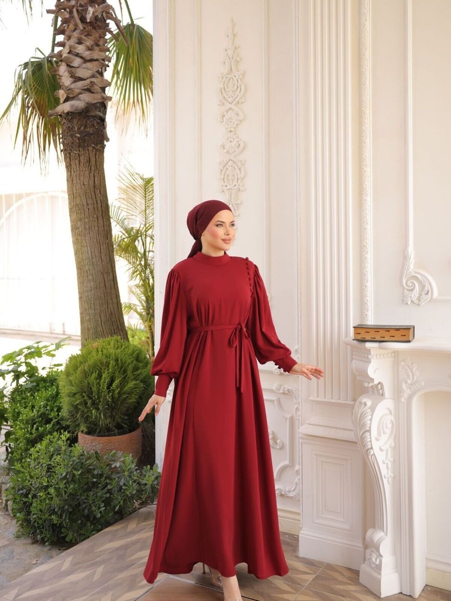 Nissra Bordo Ankanoor Yandan Kaplama Düğmeli Abiye Elbise