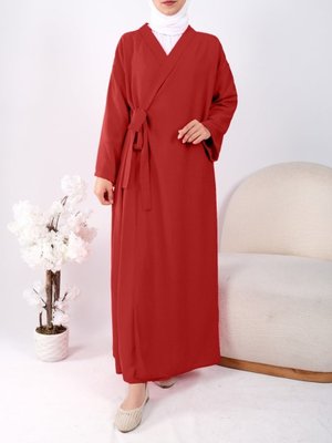 Podyumplus Kırmızı Önü Çift Bağlamalı Uzun Kap