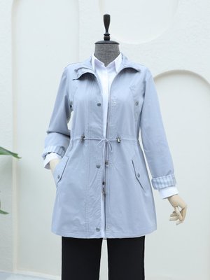 Podyumplus Gri Kolu Katlamalı Tünel Bağcıklı Araboy Trençkot