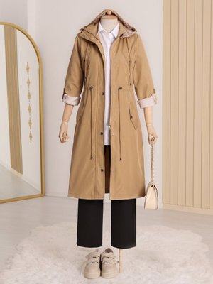 Podyumplus Vizon Astarı Çizgili Trençkot