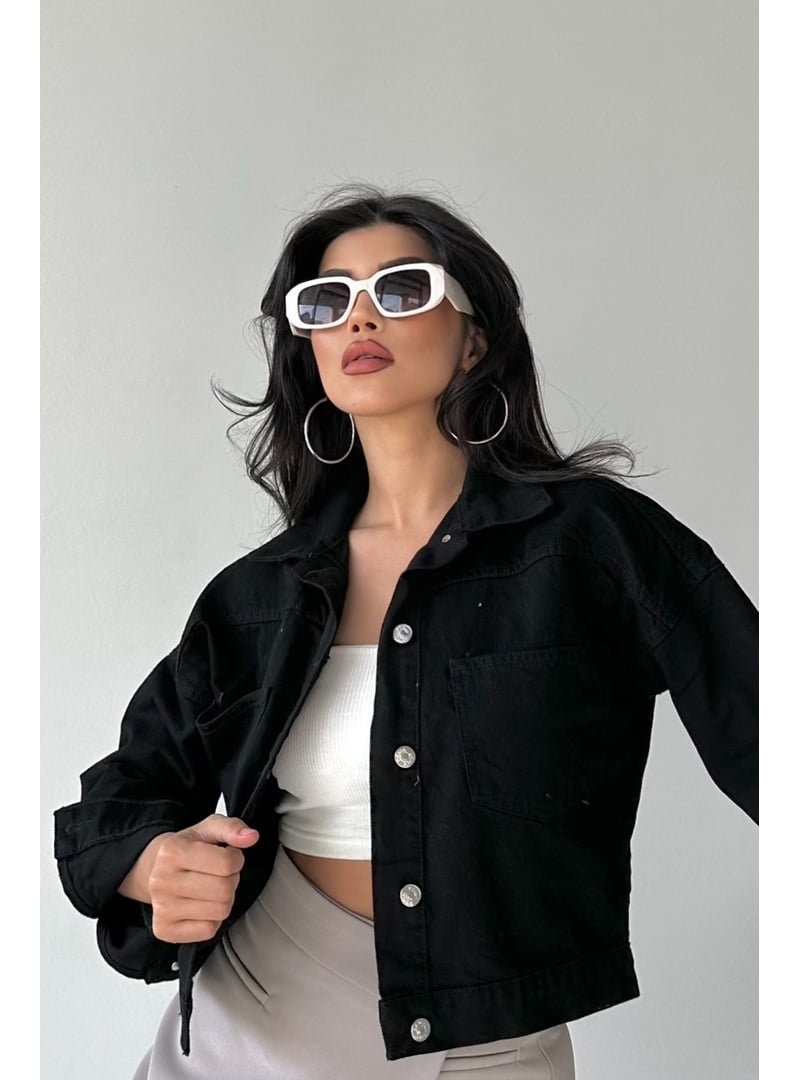 Destemoda Siyah Kot Çift Cepli Denim Ceket