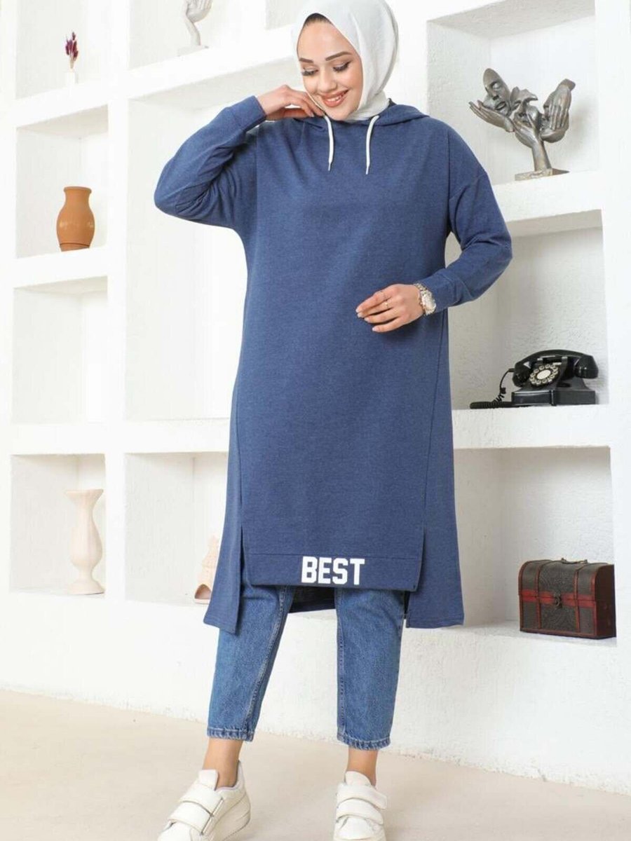 Mec Fashion İndigo Kapüşonlu Spor Tunik