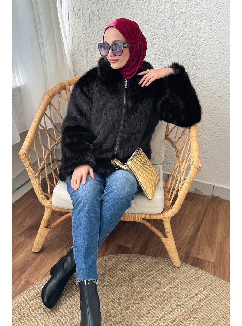 Salih Çelebi Siyah Premium Suni Kürk Mont