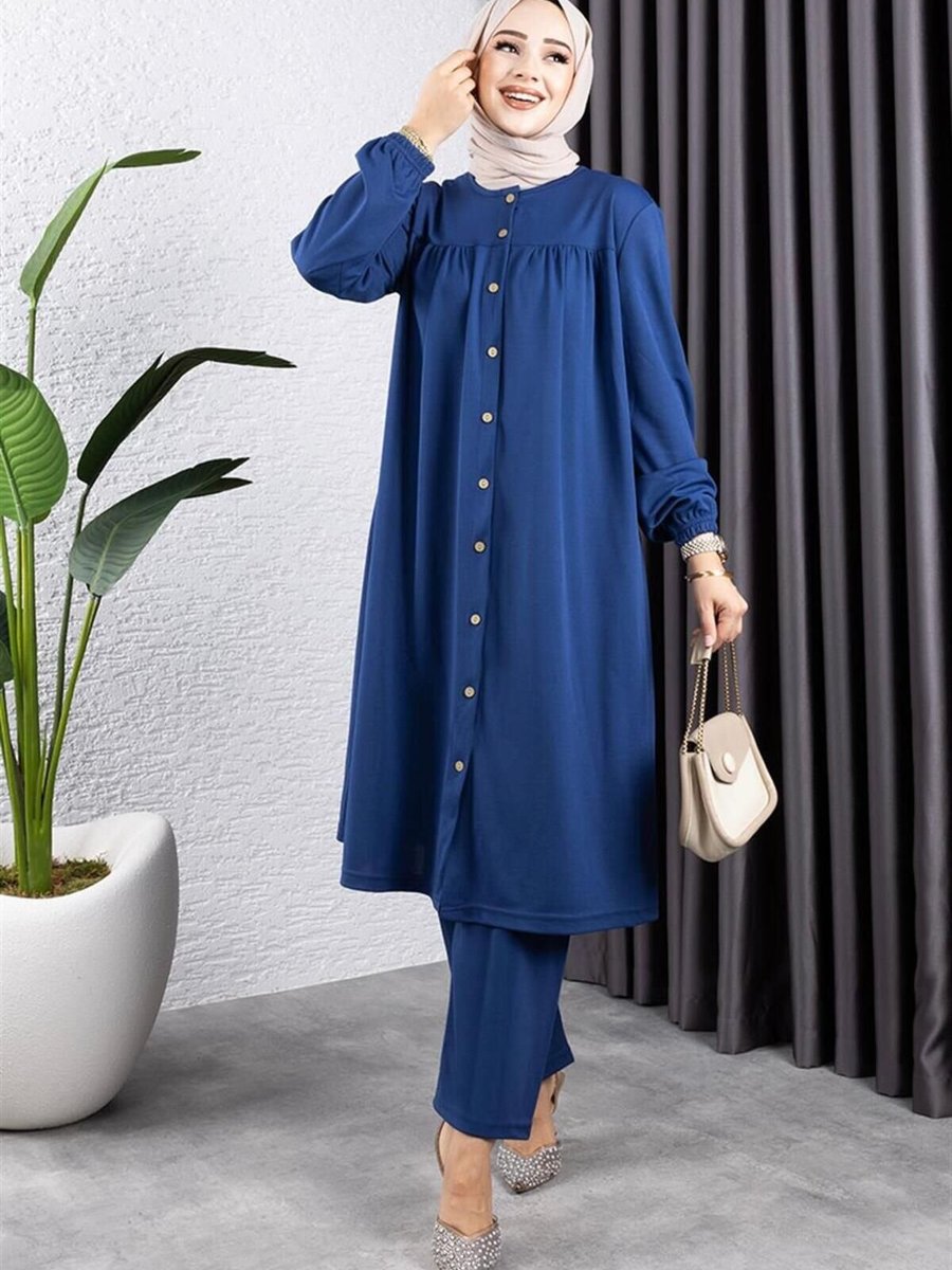 Mec Fashion İndigo Büzgülü İkili Takım