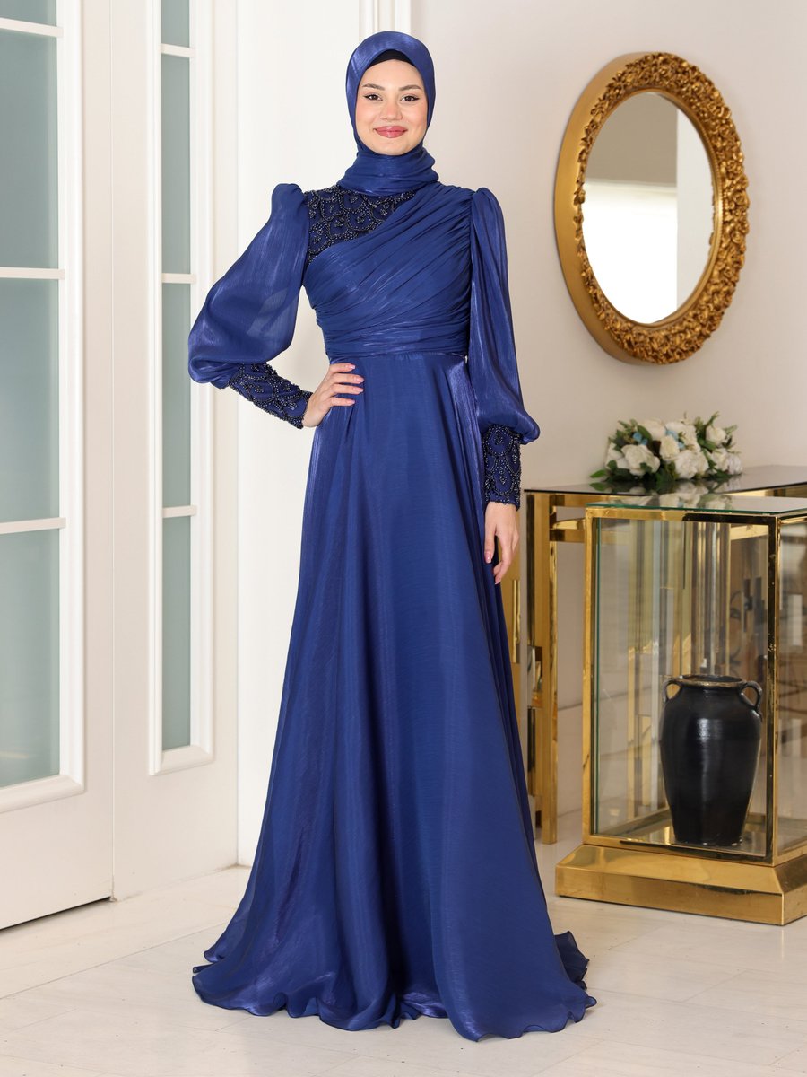 Azra Design Lacivert Abiye Elbise