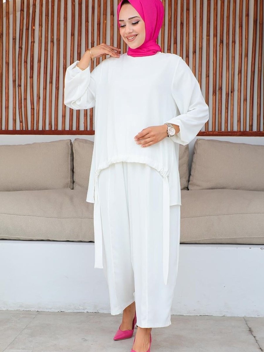 Mec Fashion Ekru Şalvarlı İkili Takım