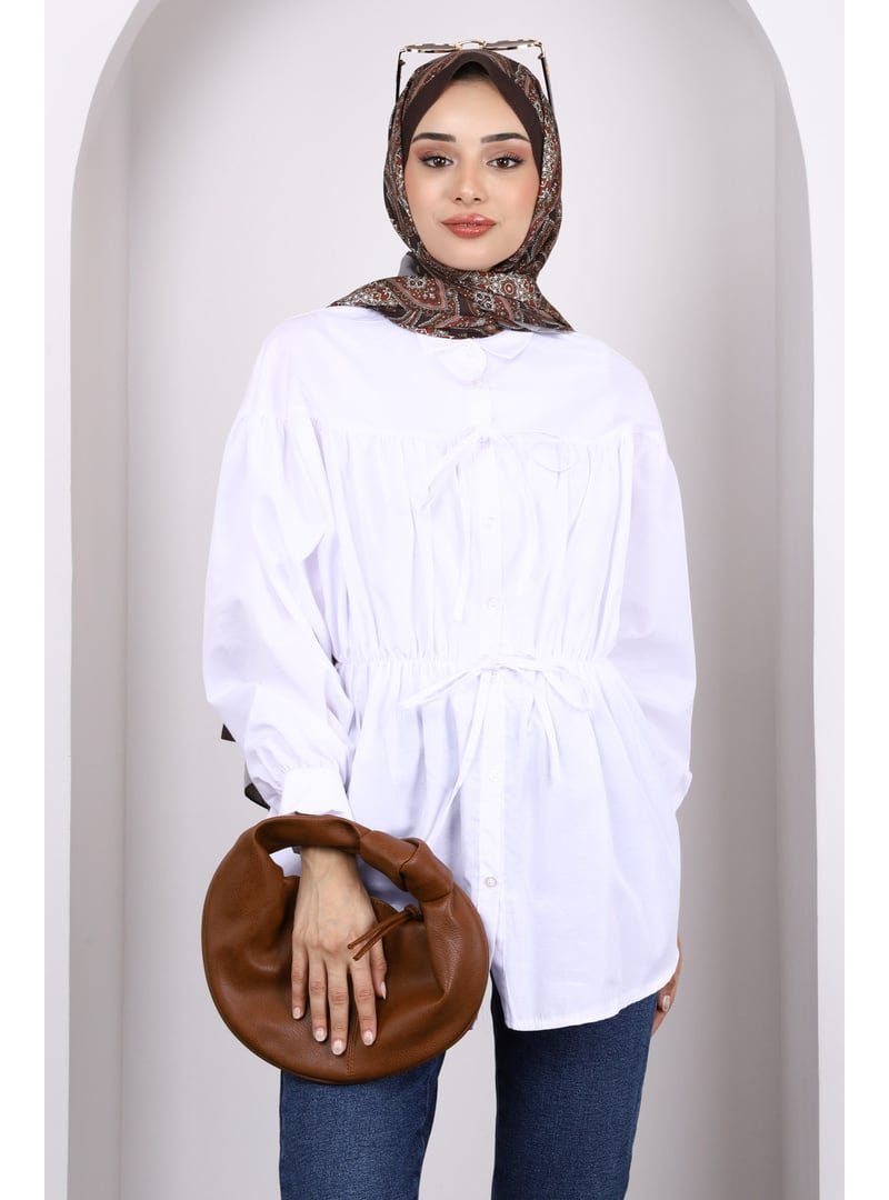 İmaj Butik Ekru Bel Lastikli Düğmeli Tunik