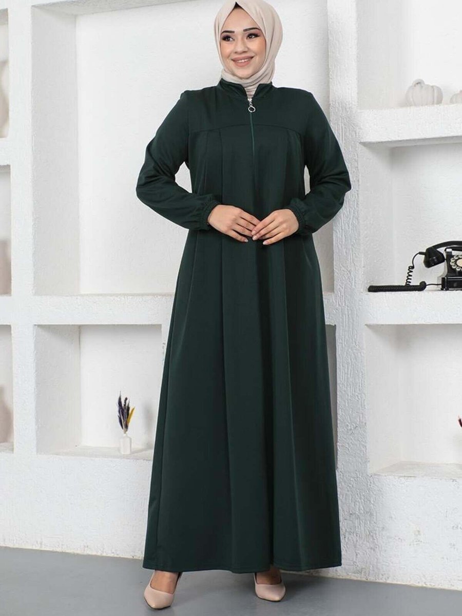 Mec Fashion Zümrüt Yeşili Kolları Büzgülü Pileli Ferace