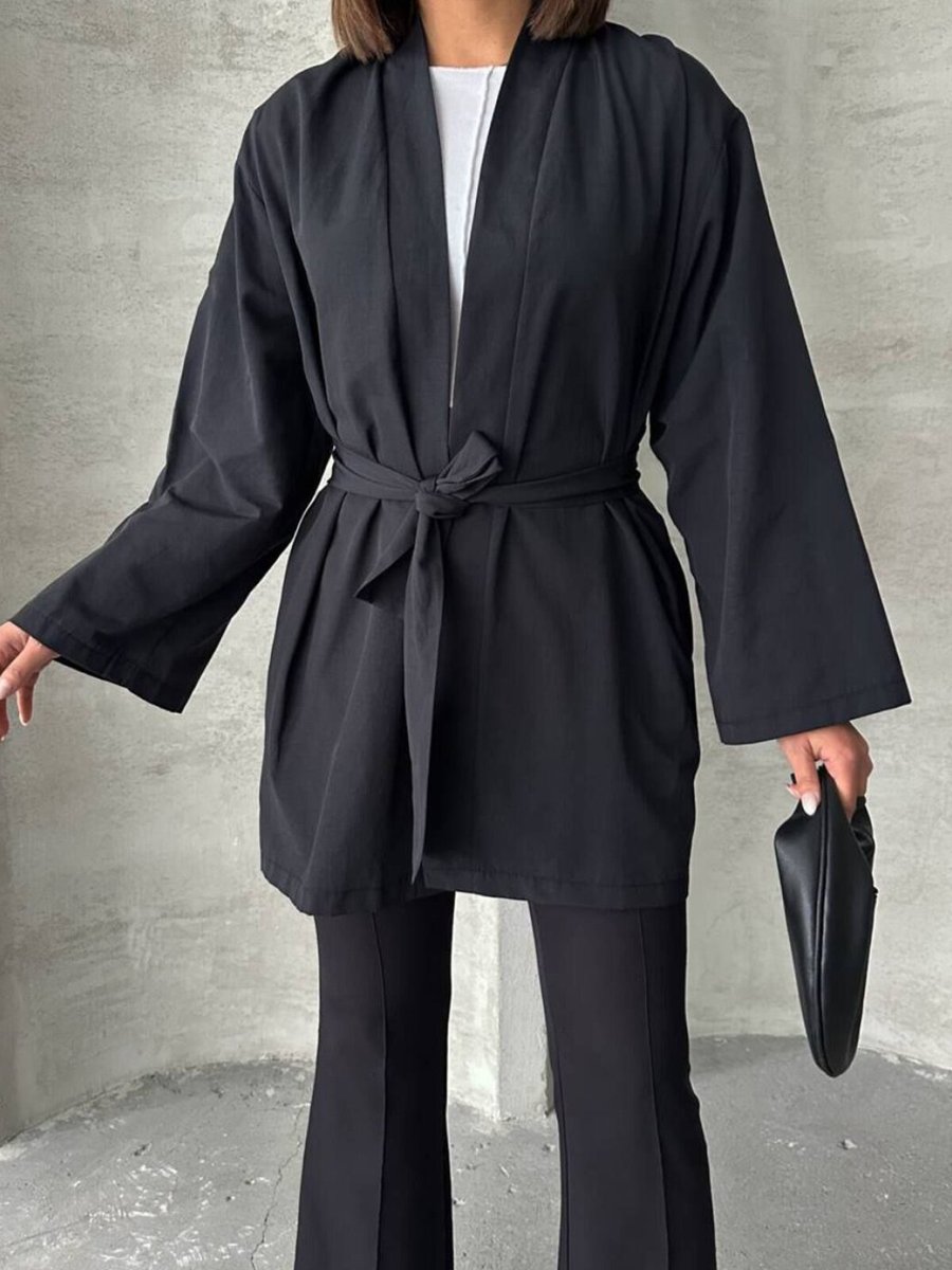 İLKCET MODA Siyah Poplin Kumaş Oversize Kimono