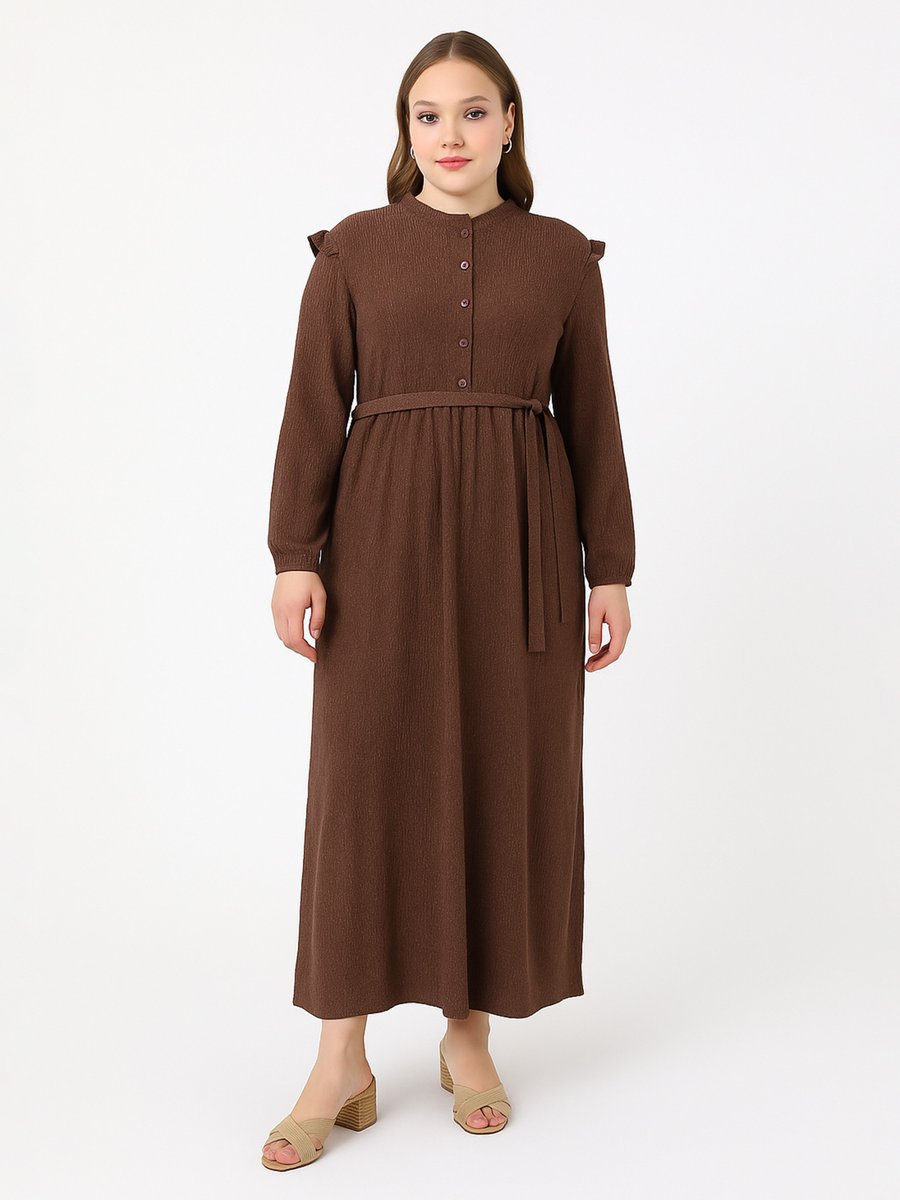 Moda Gazel Kahverengi Elbise