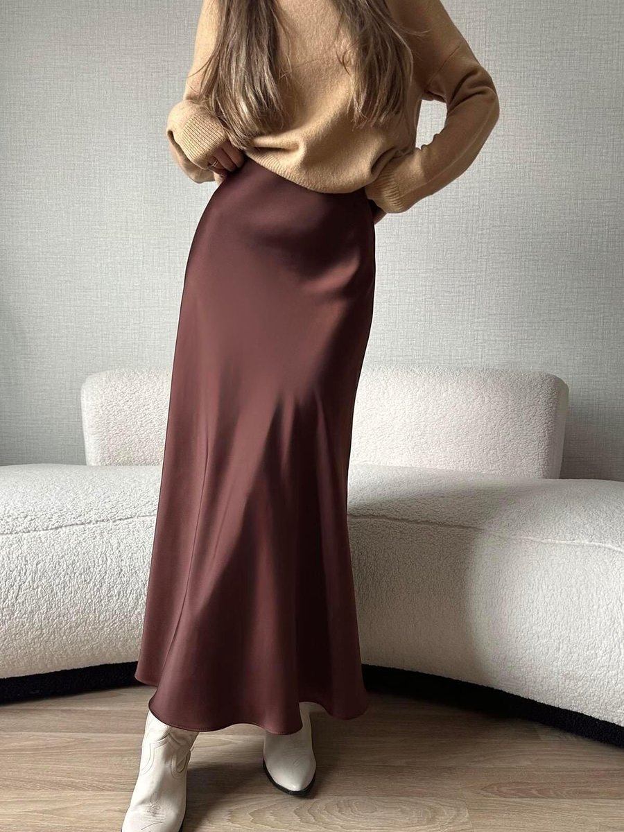 Moda cameo Kiremit Uzun Saten Etek