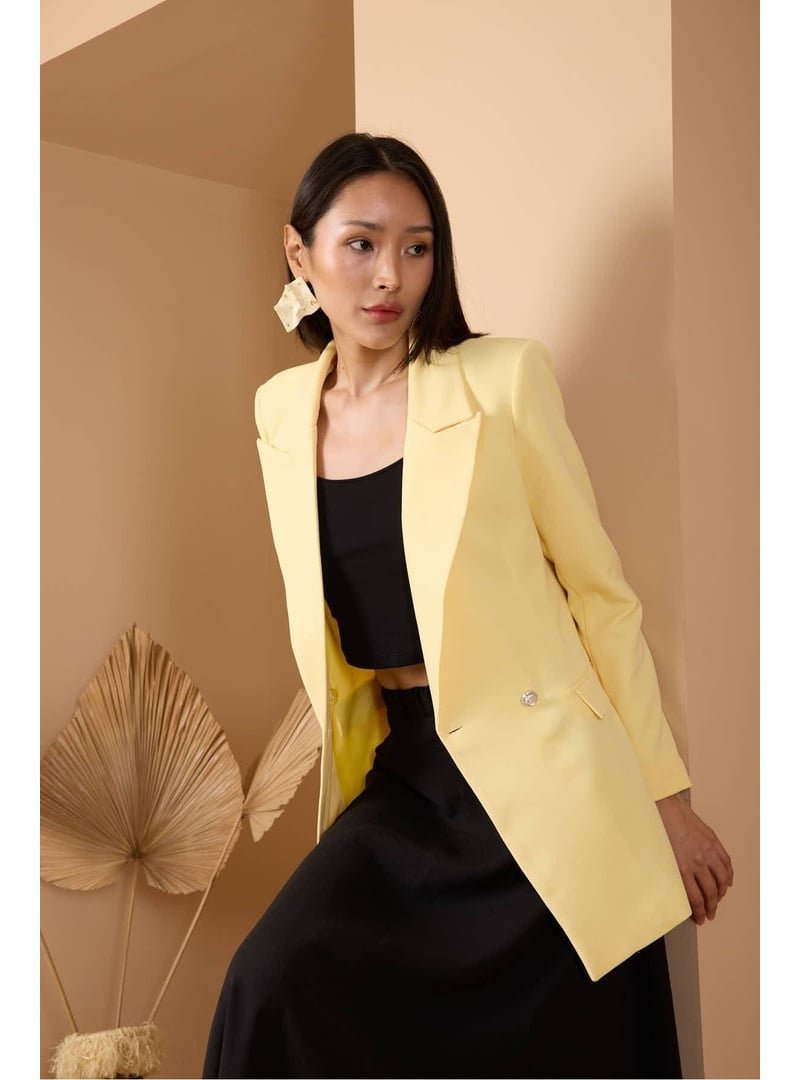 Bolivente Oversize Dokuma Blazer Ceket Sarı