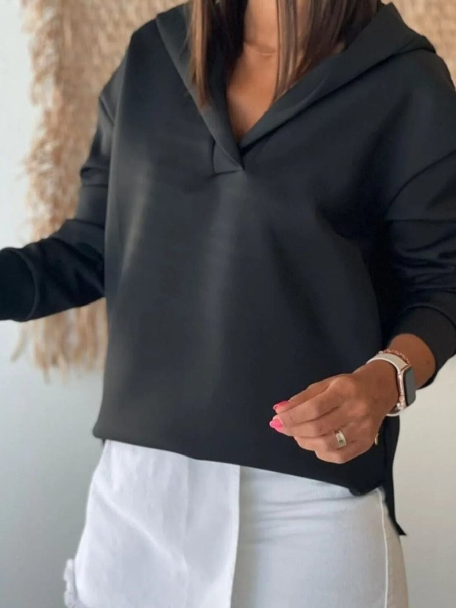 Charango Siyah Kapüşonlu Oversize Arkası Uzun Bluz Sweatshirt