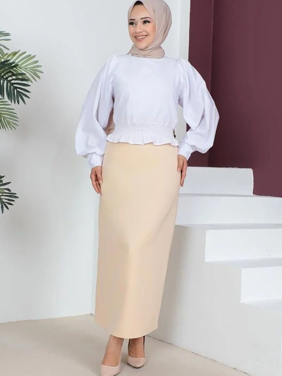 Mec Fashion Bej Uzun Kalem Etek