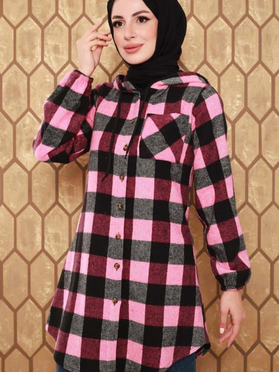 Mec Fashion Pembe Ekose Desenli Kap