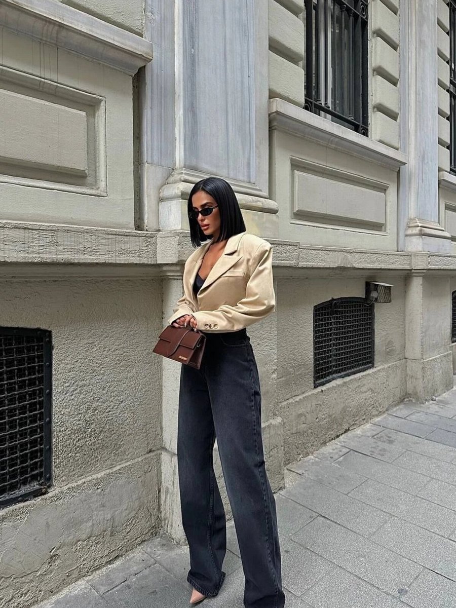Luvita Co Siyah Row Baggy Pantolon