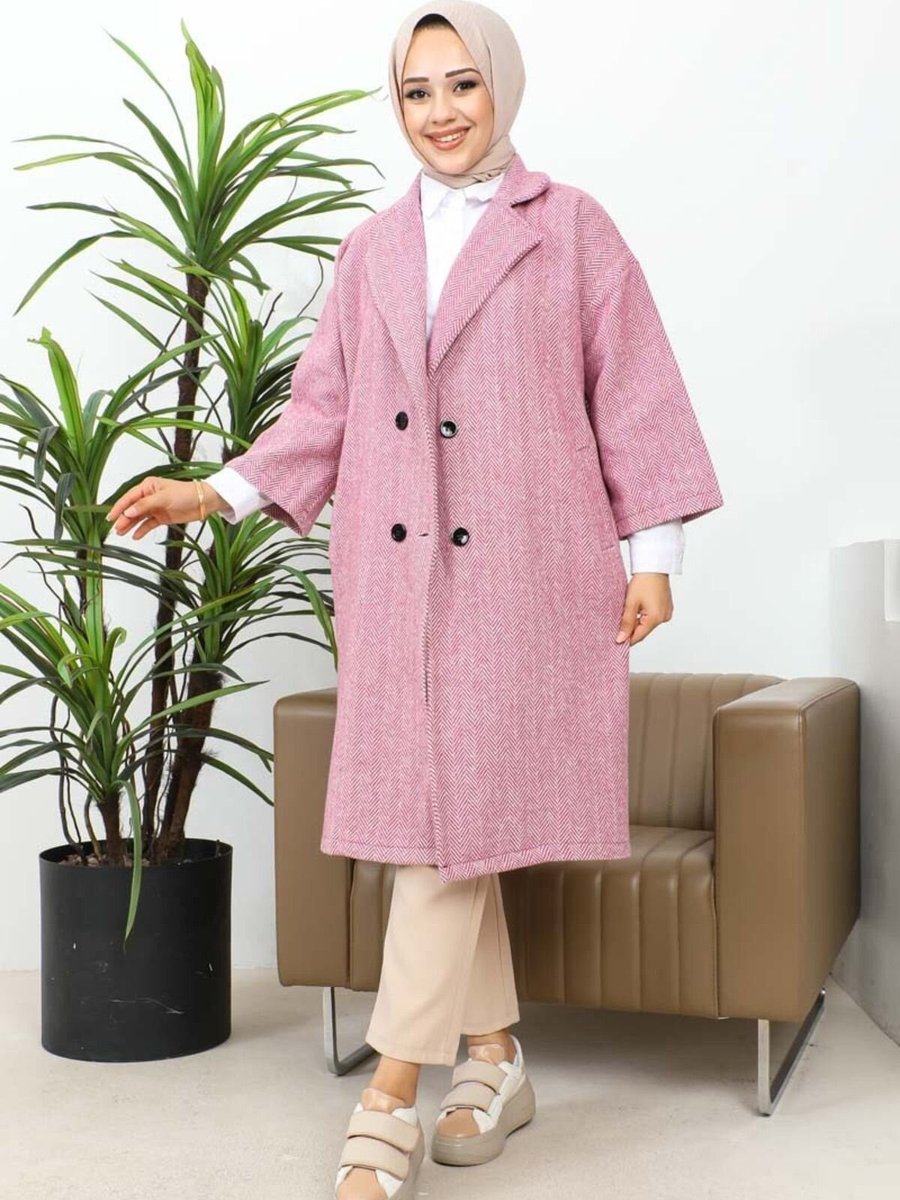 Mec Fashion Pudra Düğmeli Kaşe Kaban