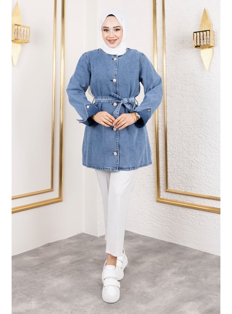 Tesettür Dünyası Açık Mavi Helen Denim Ceket