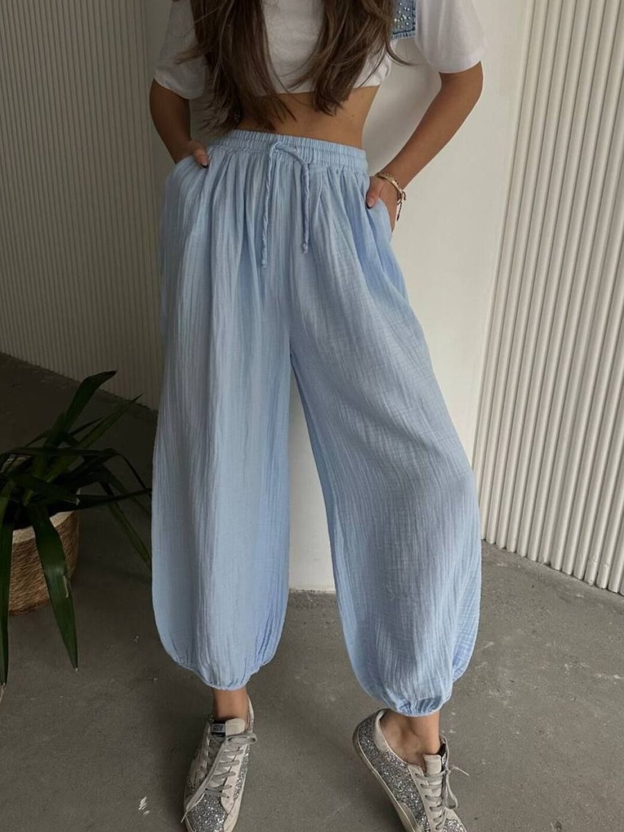İLKCET MODA Bebe Mavi Müslin Kumaş Oversize Şalvar Pantolon