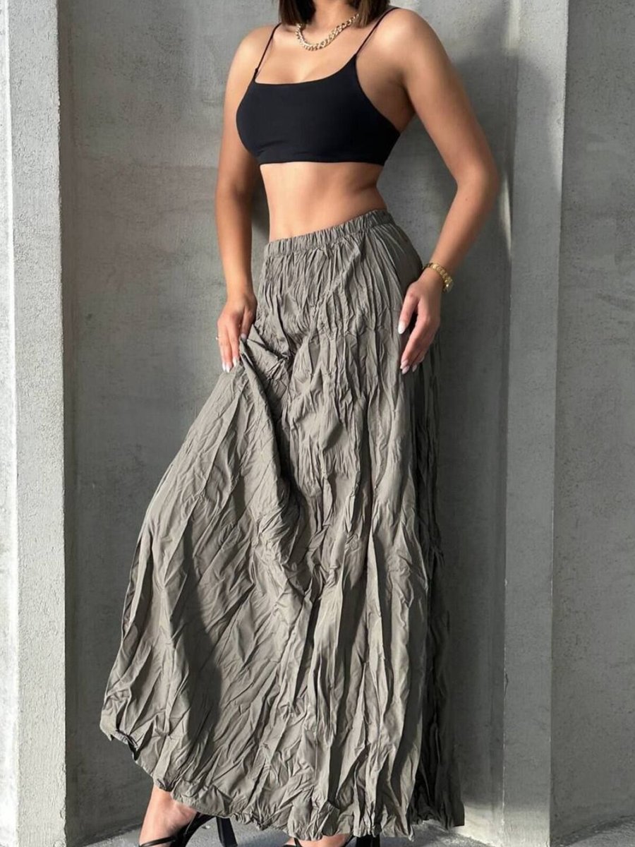 İLKCET MODA Haki Uzun Kraşlı Etek