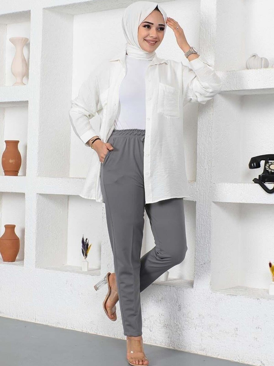 Mec Fashion Gri Bağcıklı Kahverengi Pantolon