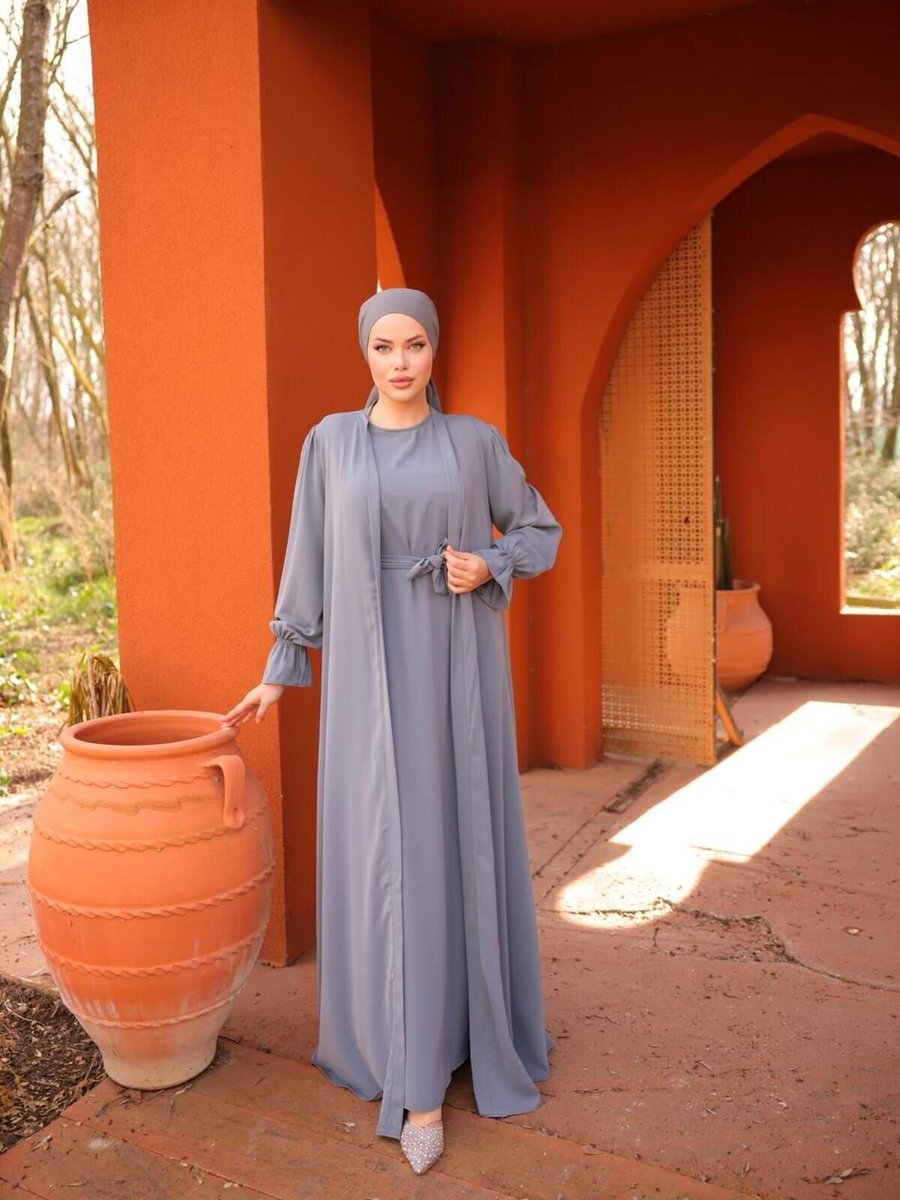 Nissra Gri İkili Abaya Takım