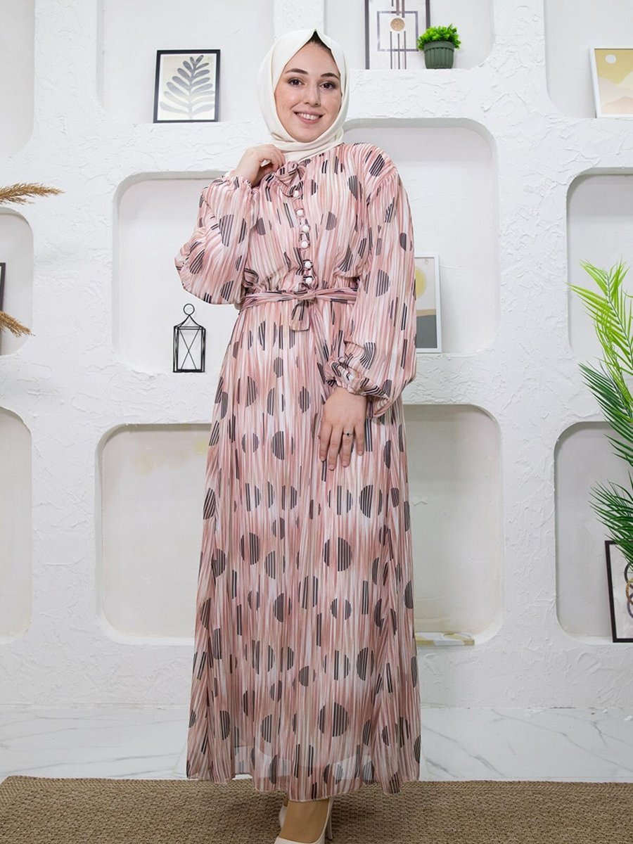 Mec Fashion Gül Kurusu Çizgi Desenli Elbise