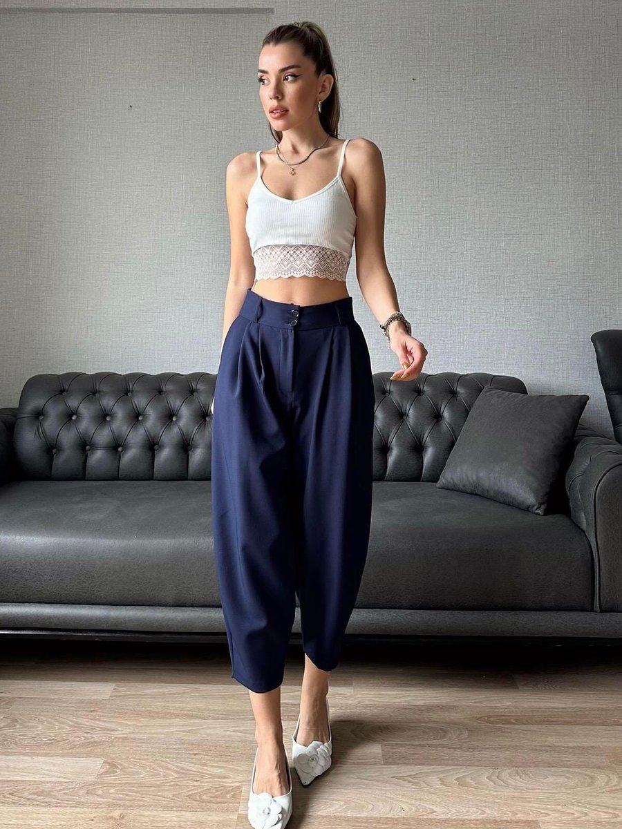 Moda cameo Lacivert Pileli Şalvar Pantolon