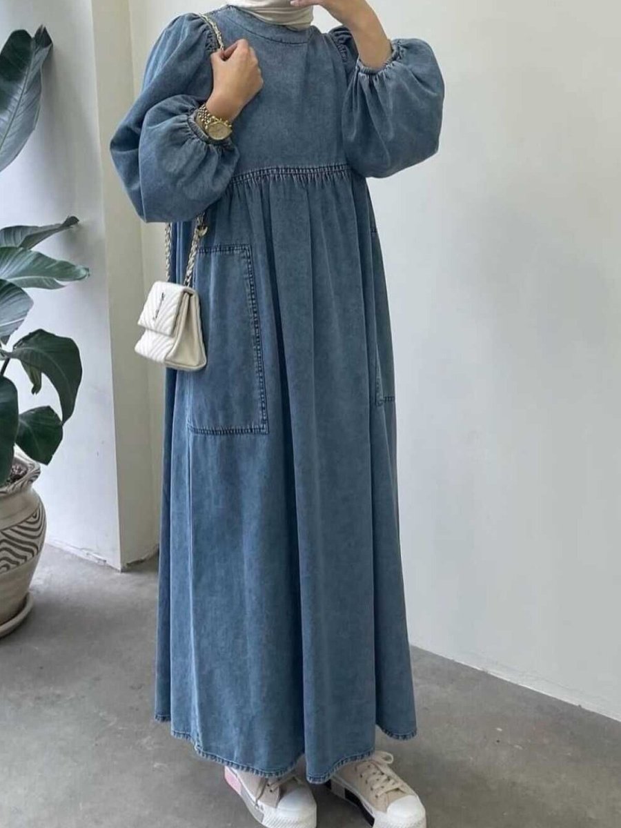 OlaLady Mavi Oversize Salaş Kot Elbise
