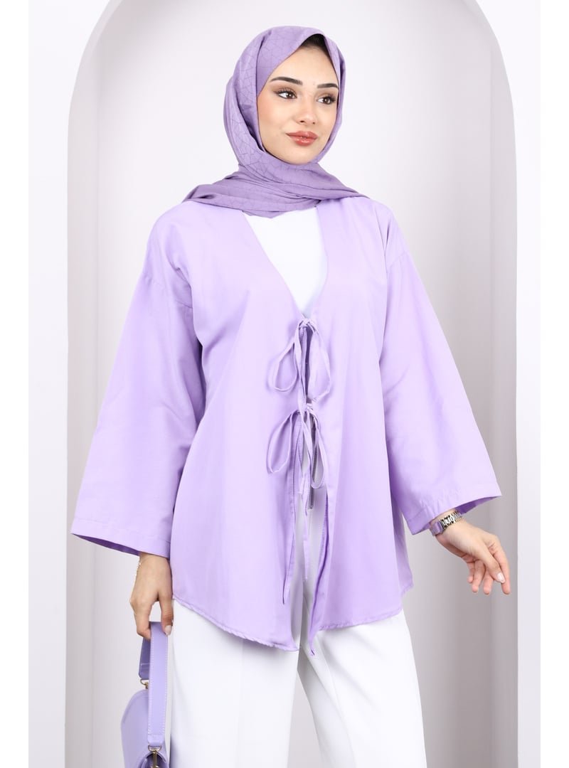 İmaj Butik Lila Ön Bağlamalı Kimono Tunik